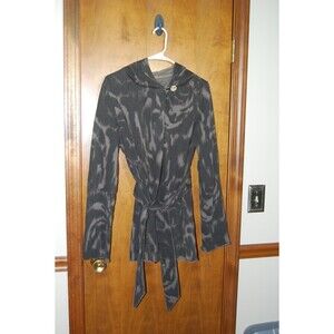 Lucky Brand Women Jacket Large Brown Wrap Tie Open Front Hooded Pockets Casual